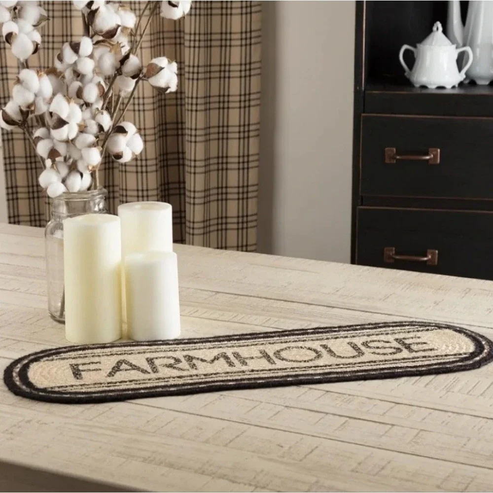 VHC Brands Farmhouse Cream Jute‎ Farmhouse Oblong Table Runner Sawyer Mills